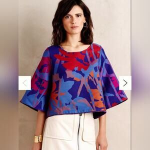 Anthropologie Nomad Morgan Carper Painted Bough Swing Blouse Large Wool Blend Bo